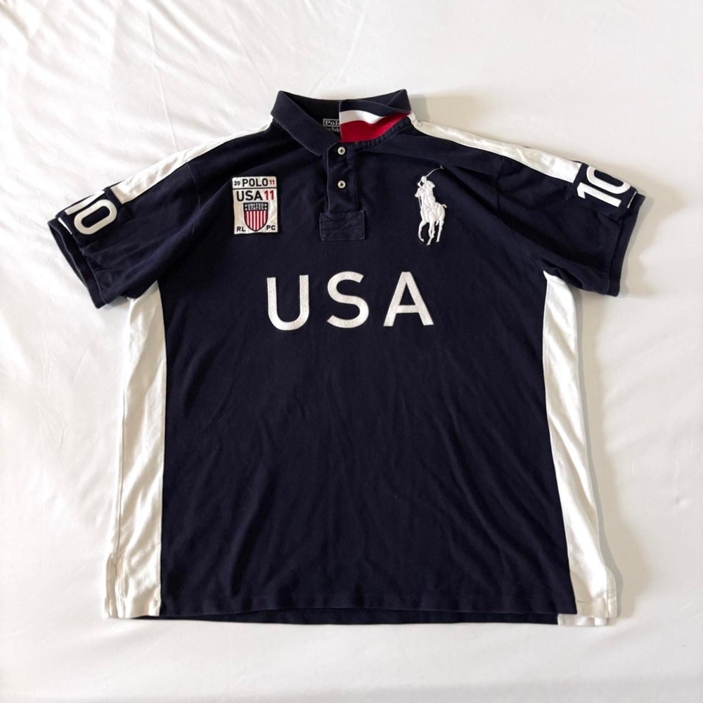 Polo Ralph Lauren Big Pony USA Polo Shirt Mens XXL Navy Blue Vintage Y2K
